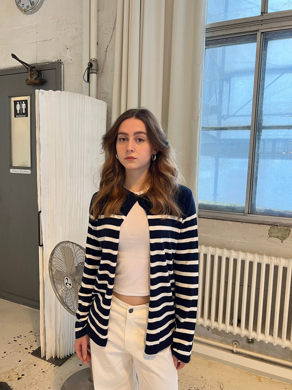 Xenia cardigan with stripes - Navy/white