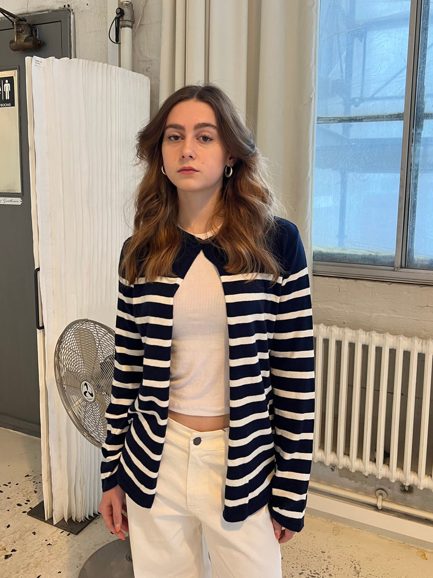 Xenia cardigan with stripes - Navy/white