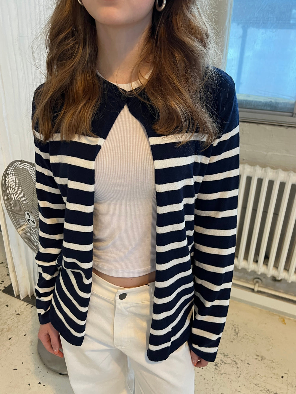 Xenia cardigan with stripes - Navy/white