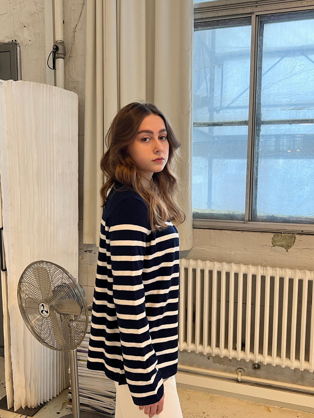 Xenia cardigan with stripes - Navy/white