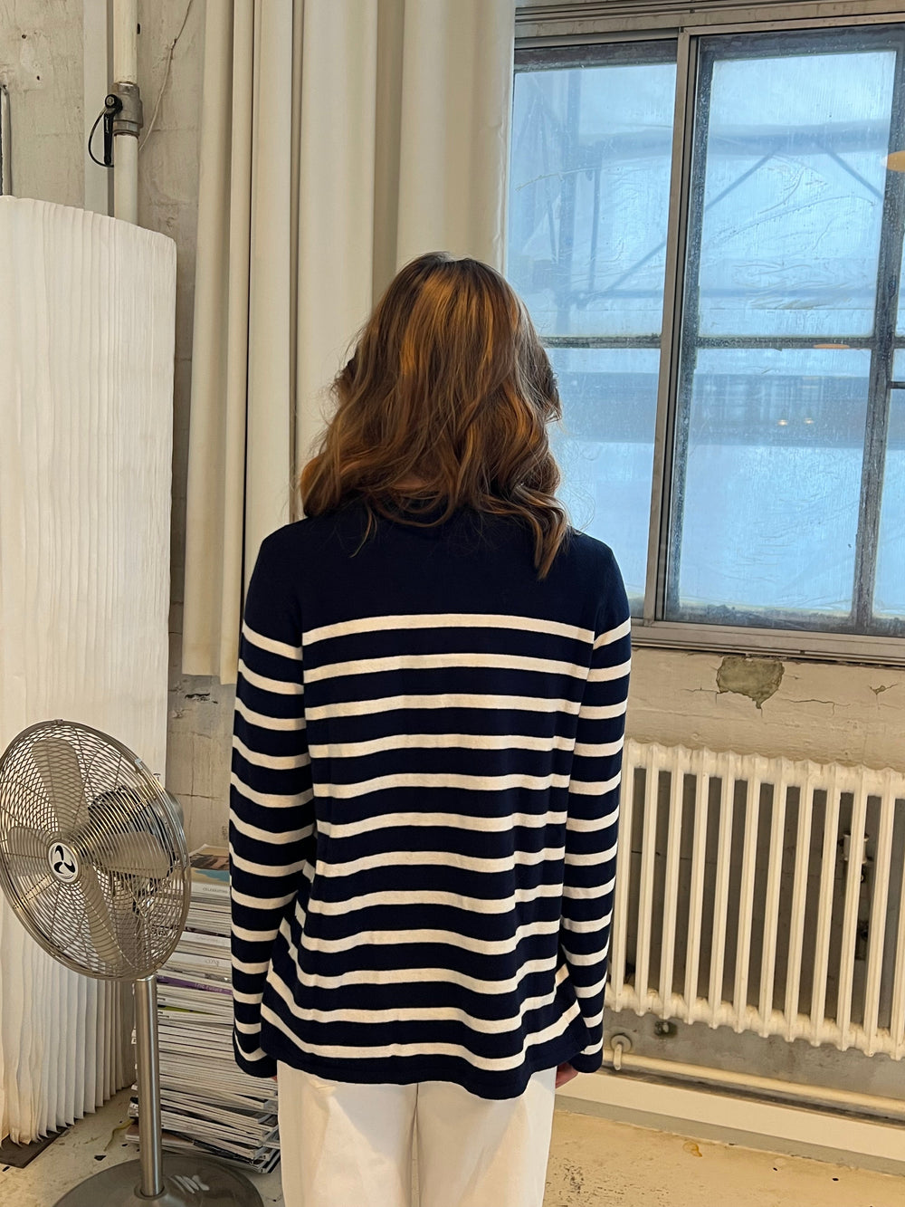 Xenia cardigan with stripes - Navy/white