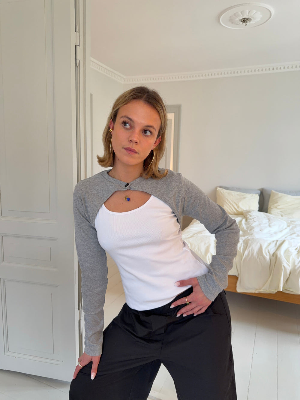 Tayla layered blouse - White/grey
