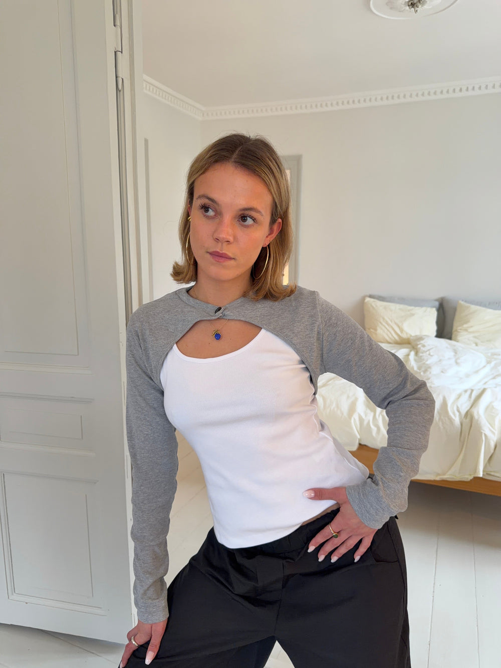 Tayla layered blouse - White/grey