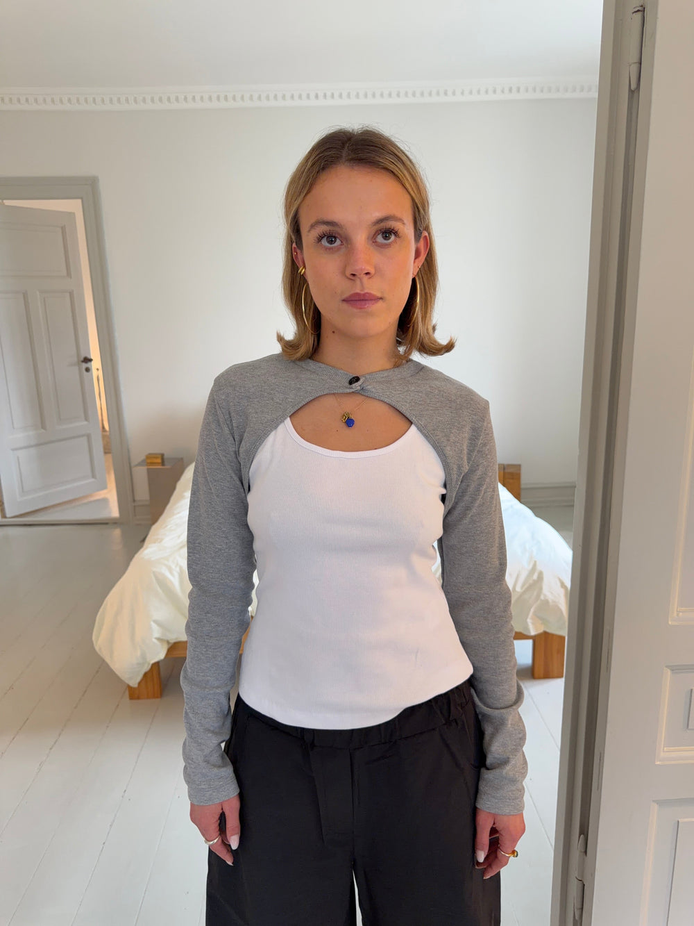 Tayla layered blouse - White/grey