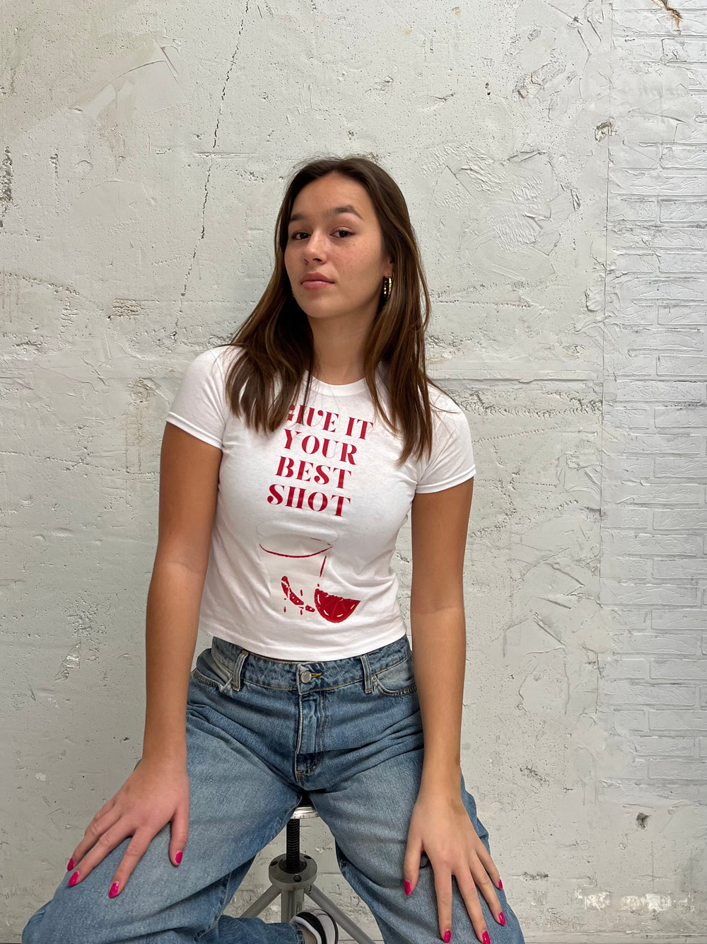 "Give it your best shot" baby tee - white