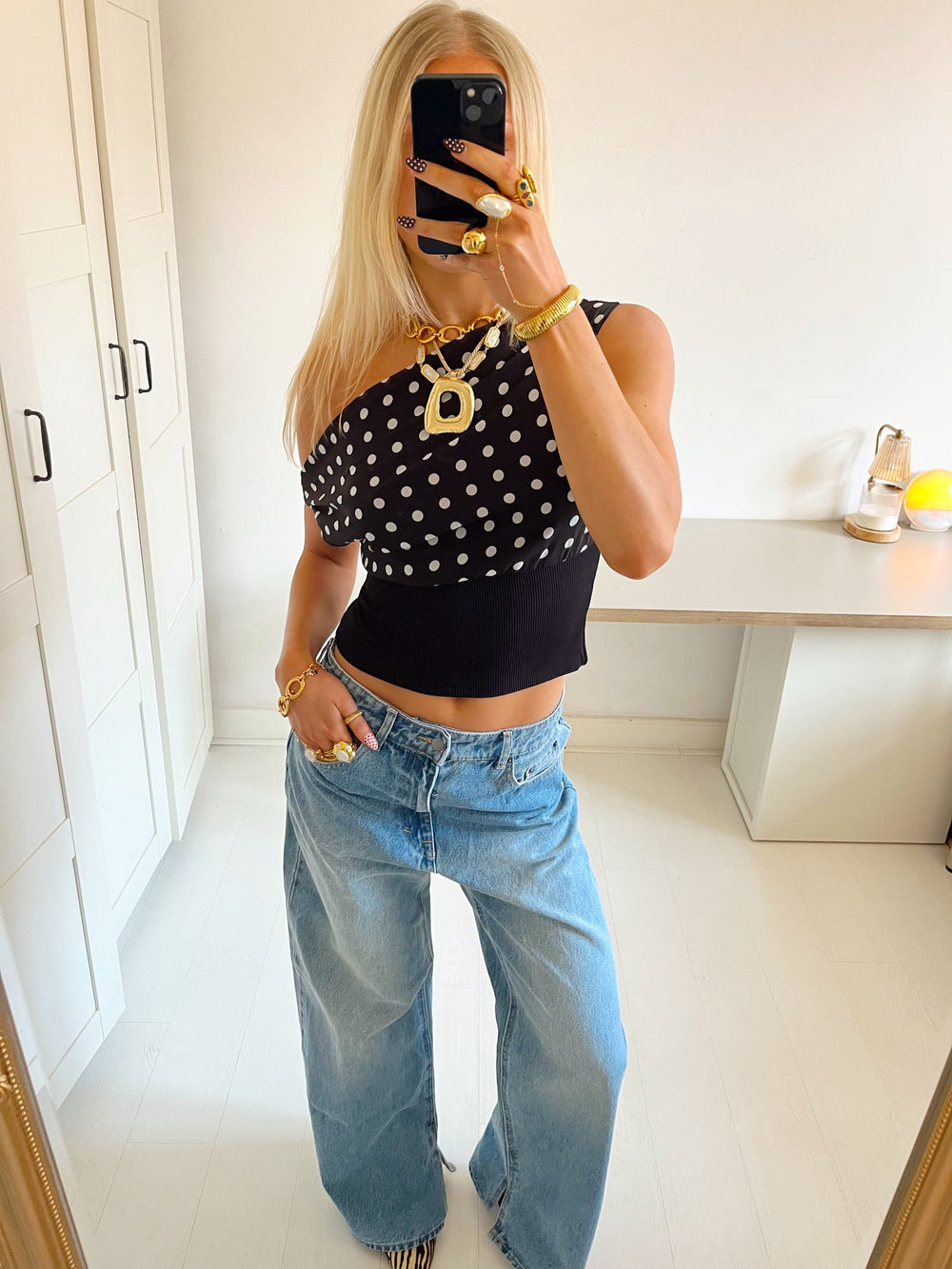 Kimmie polka dotted top - Black/white
