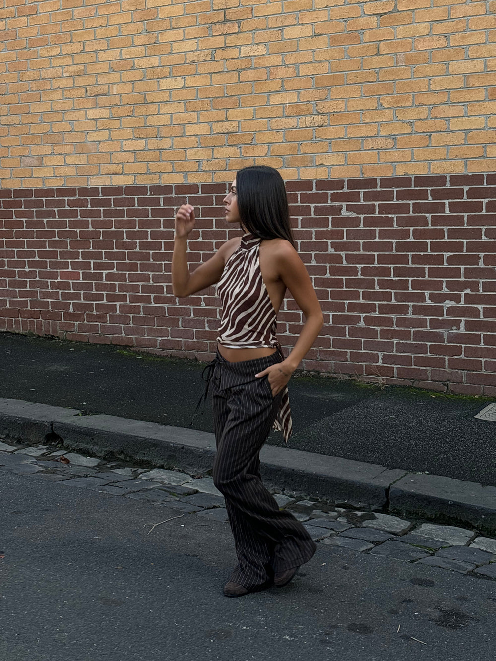 Avelina pants with tie belt - Brown