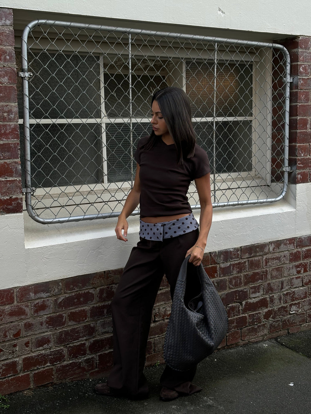 Calsia suit pants with polka dotted trim – Brown/blue