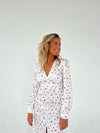 Frederikke satin dress with red flowers - White