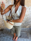 Valenza woven bag with leather straps – Beige/brown