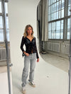 Isamara lace blouse with velour - Black