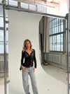 Isamara lace blouse with velour - Black