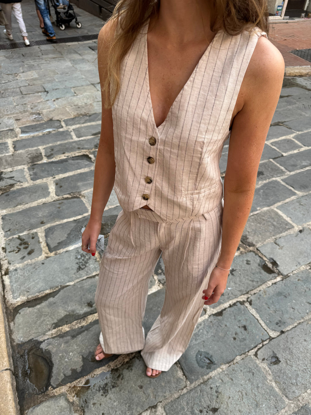 Gianni vest with stripes - Beige
