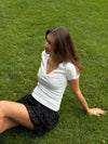 Kajsa pointelle t-shirt with bow - White