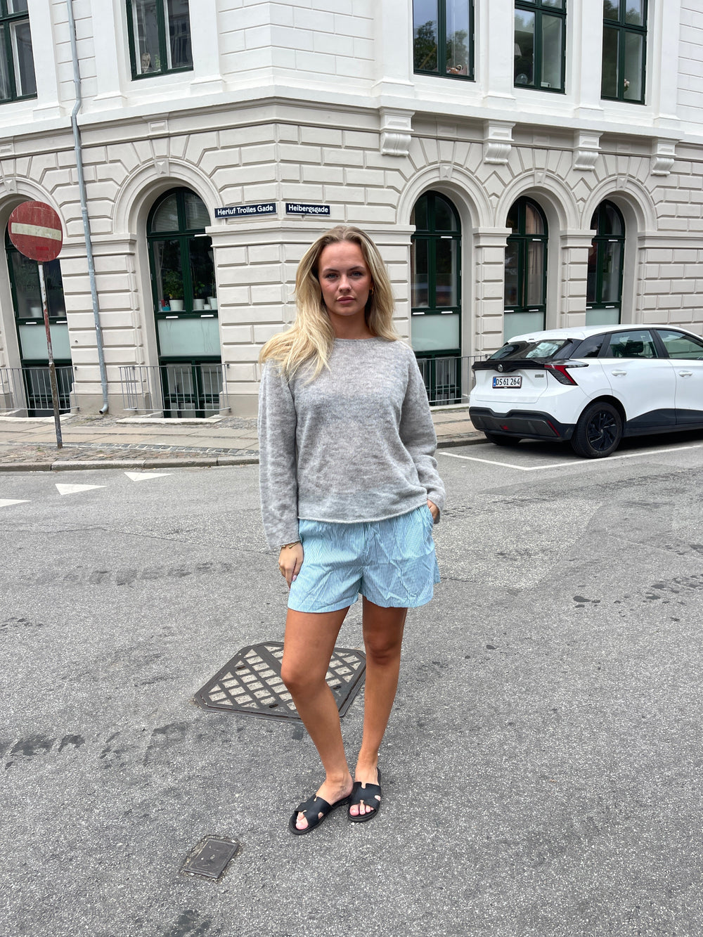 Andrea shorts with stripes - Green/white