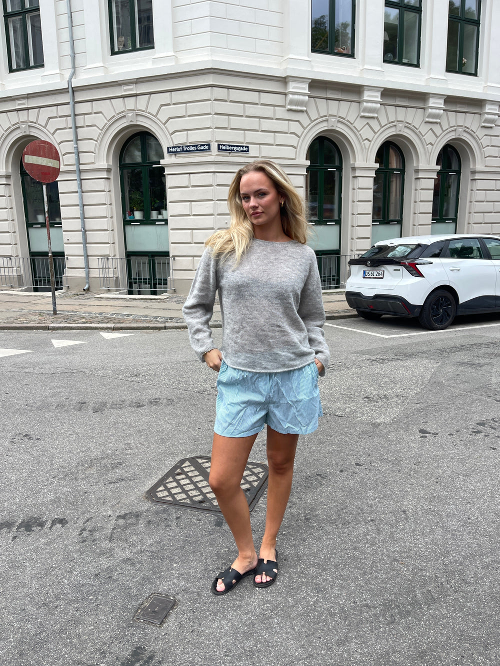 Andrea shorts with stripes - Green/white