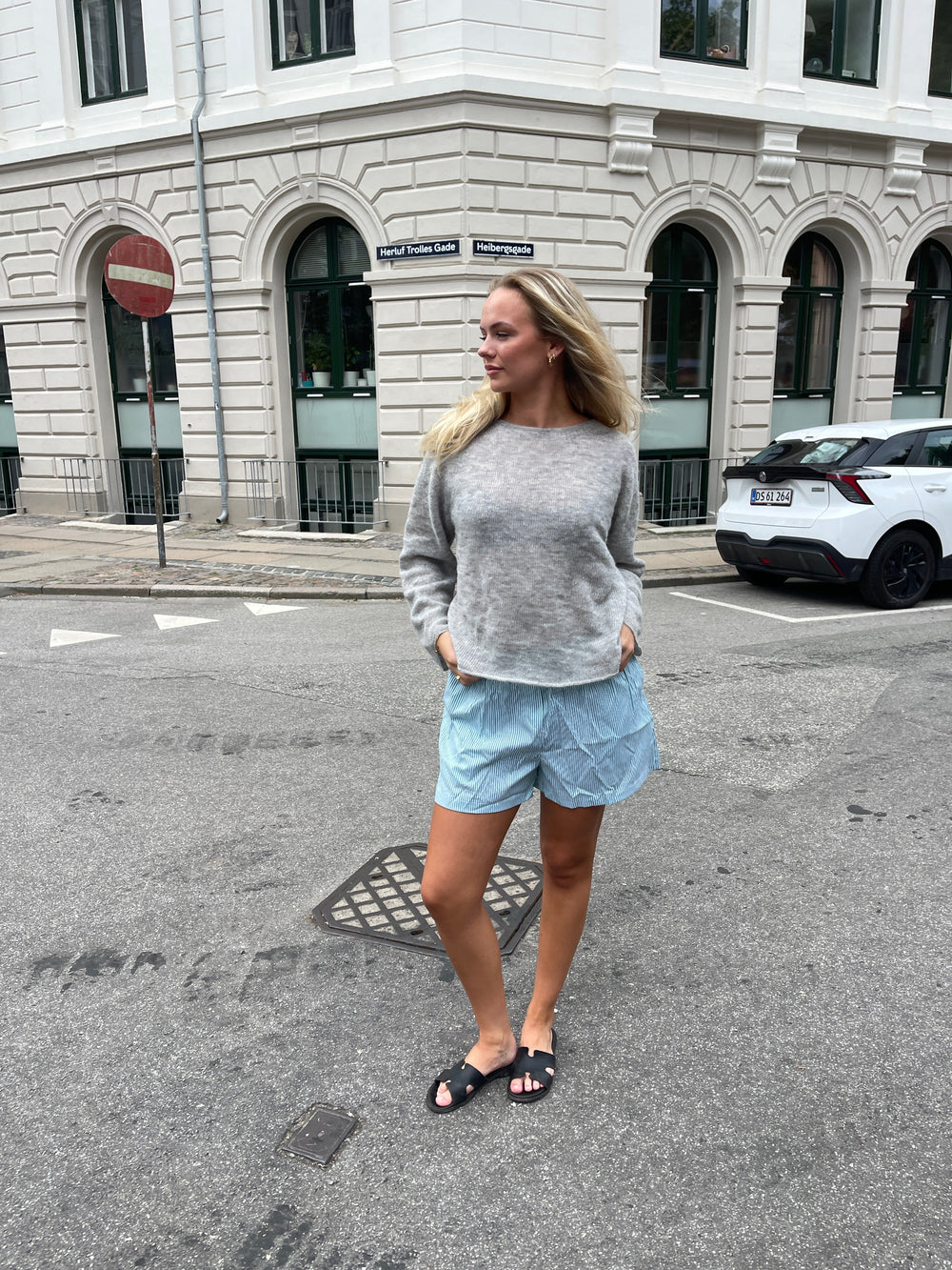 Andrea shorts with stripes - Green/white