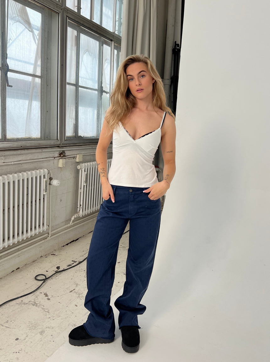 Gabardin jacquard pants - Navy
