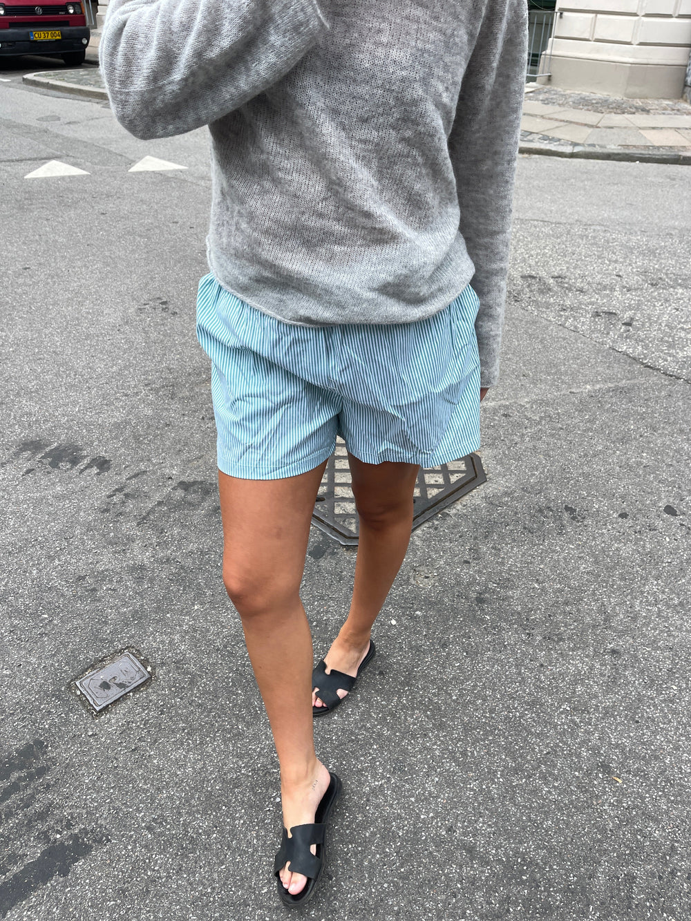 Andrea shorts with stripes - Green/white