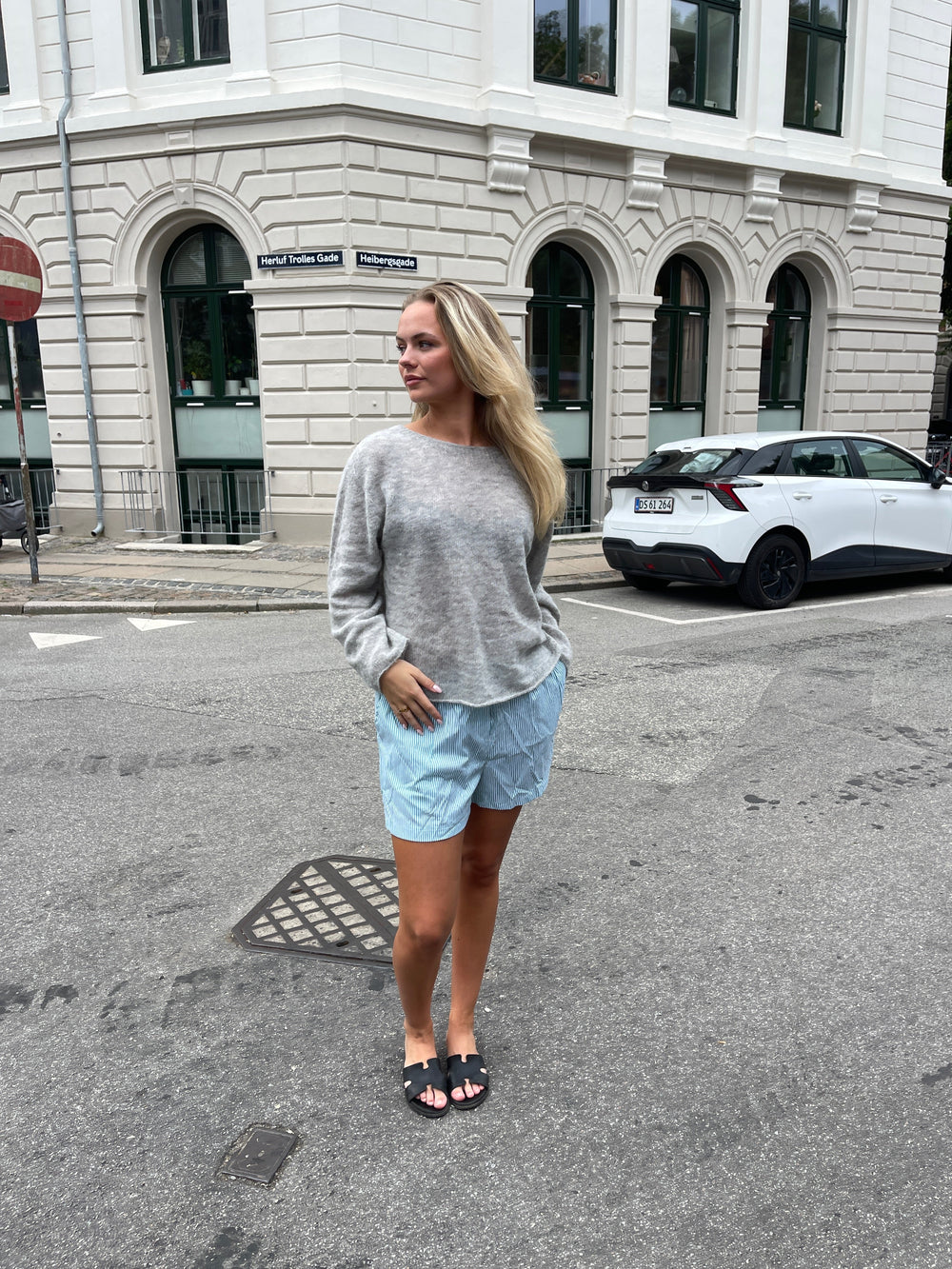 Andrea shorts with stripes - Green/white