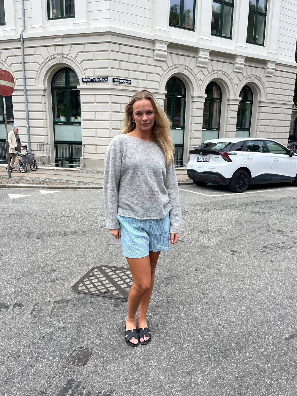 Andrea shorts with stripes - Green/white