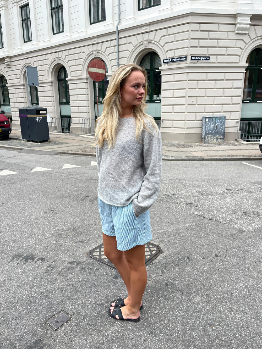 Andrea shorts with stripes - Green/white