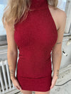Lorraine halterneck glitter dress - Red