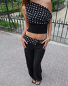 Calsia suit pants with polka dotted trim - Black