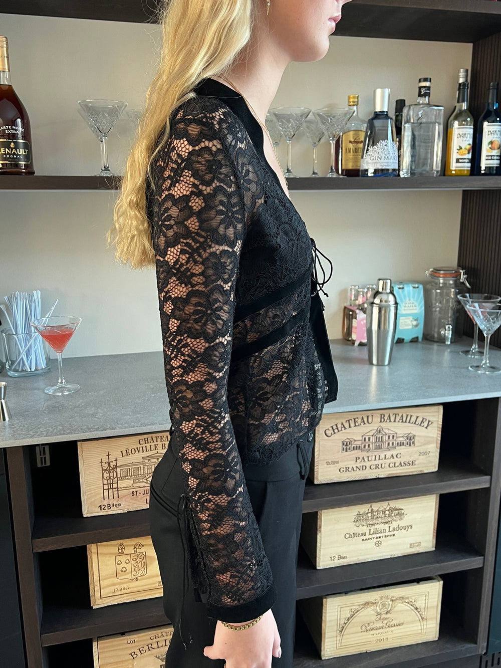 Isamara lace blouse with velour - Black