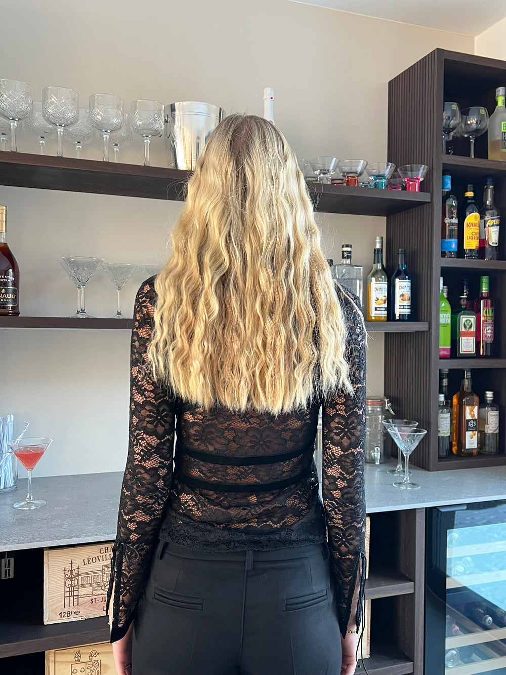 Isamara lace blouse with velour - Black