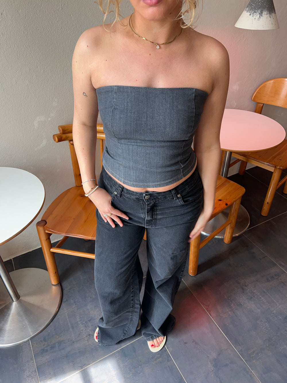 Malina denim top - Dark grey