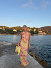 Columbine maxi dress - Yellow with pink flowers