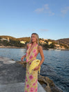 Columbine maxi dress - Yellow with pink flowers