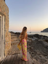Columbine maxi dress - Yellow with pink flowers
