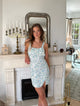 Elvalina dress with flowers - White/Blue