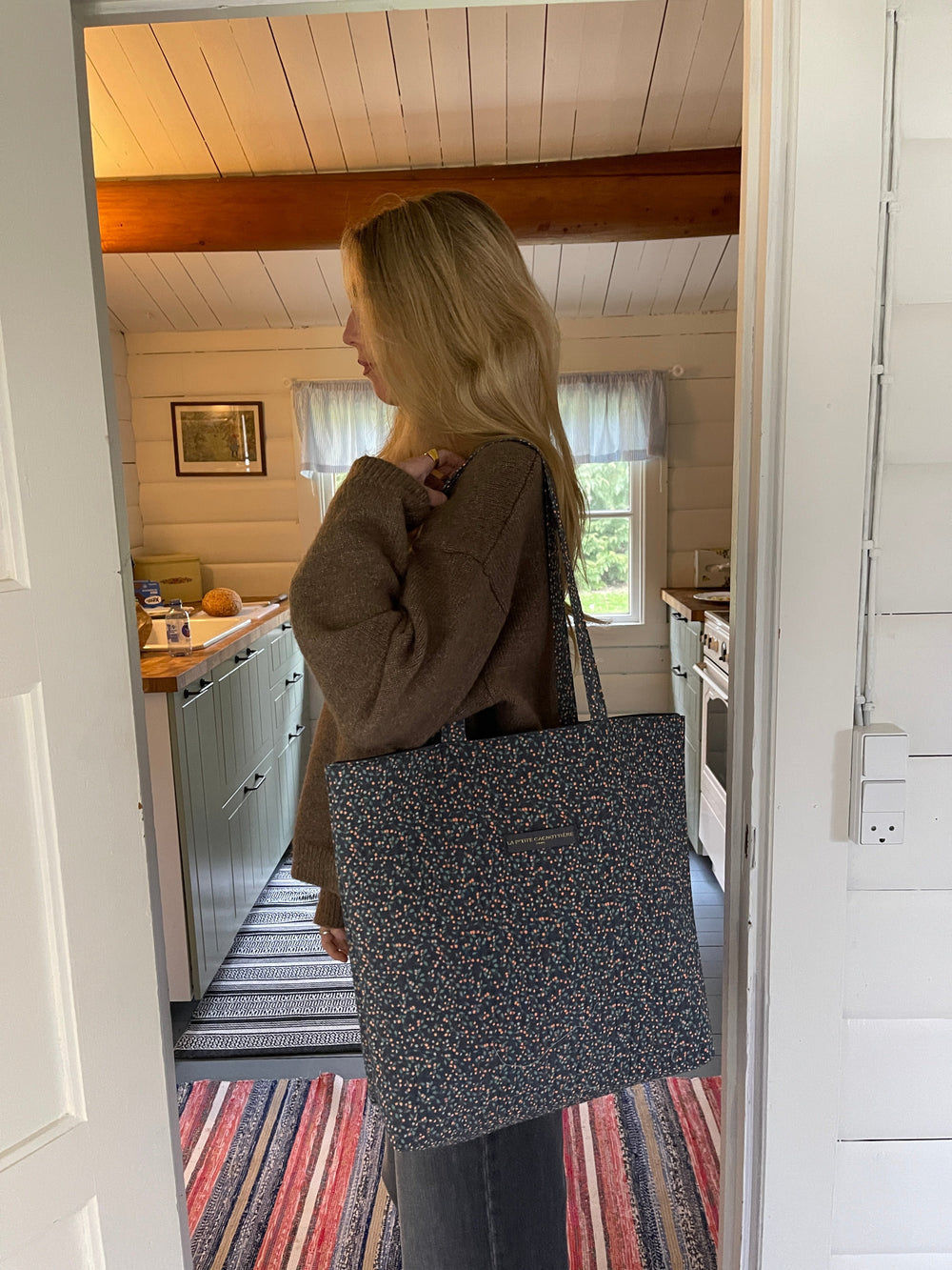 Rhodes tote bag - navy/green