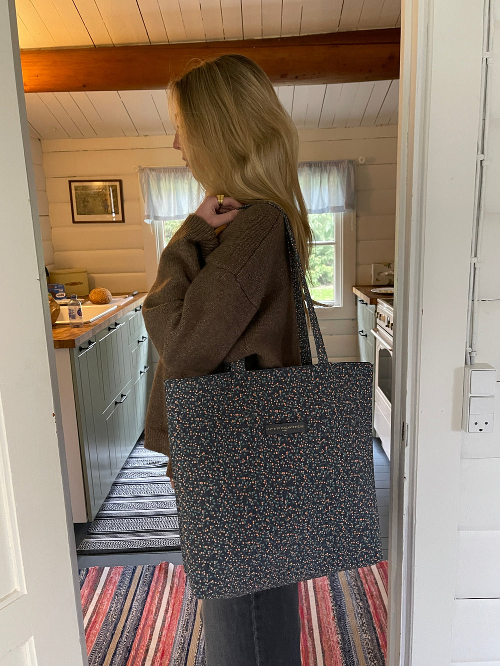 Rhodes tote bag - navy/green