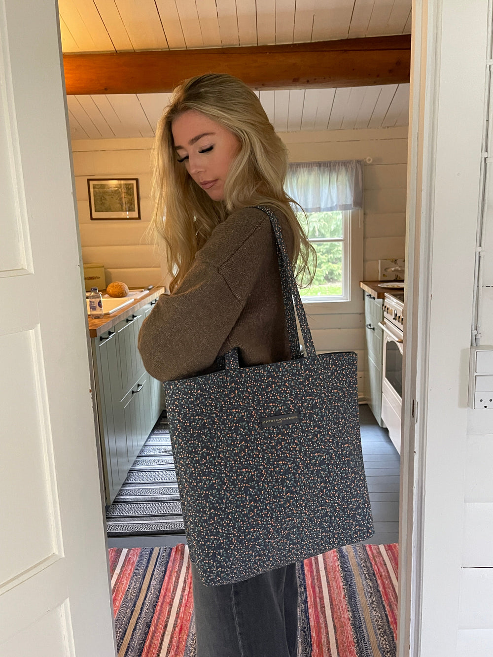 Rhodes tote bag - navy/green