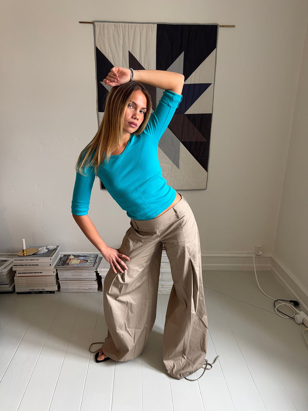 Velia 3/3 sleeve blouse with details - Blue