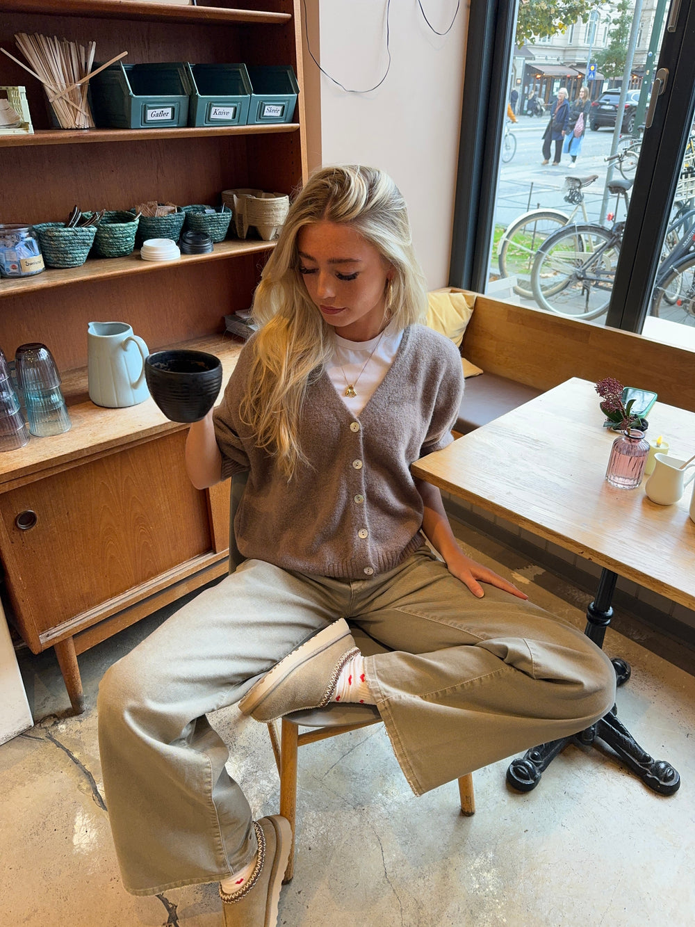 Sakura short-sleeve cardigan - Brown