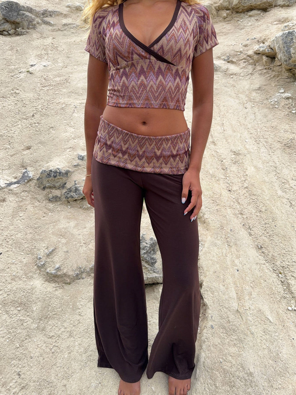 Cosimana pants with glitter waistband – Brown