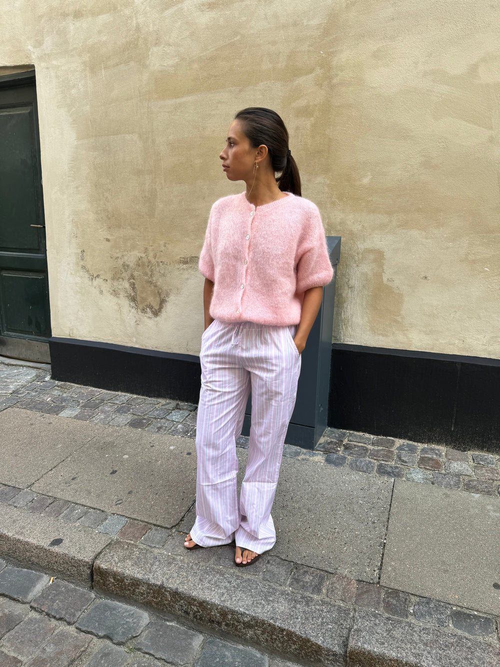 Olivia short-sleeved mohair cardigan - Pink