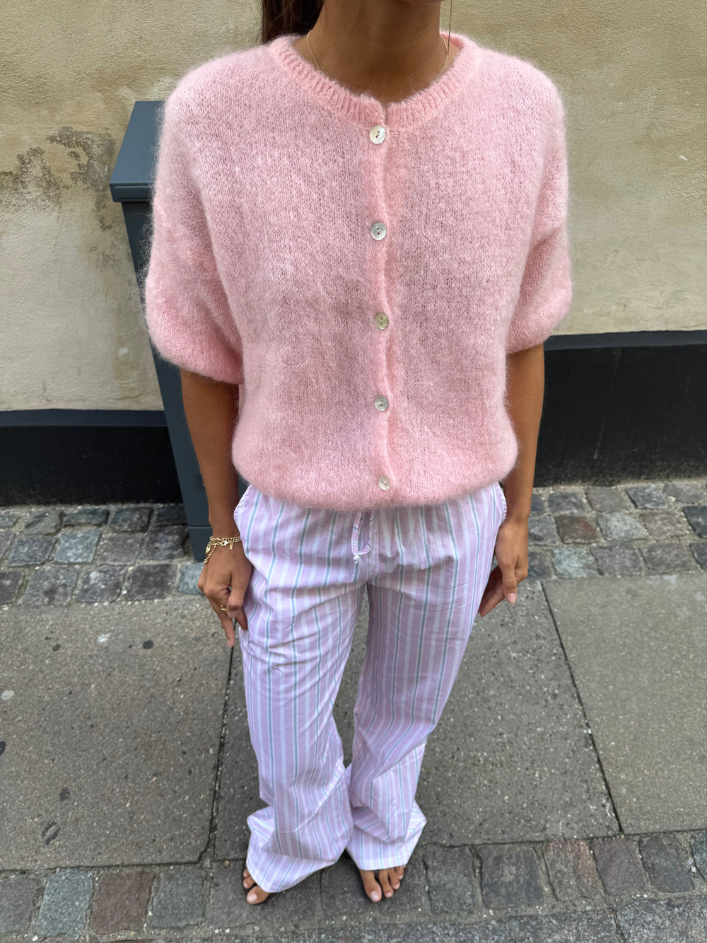 Olivia short-sleeved mohair cardigan - Pink