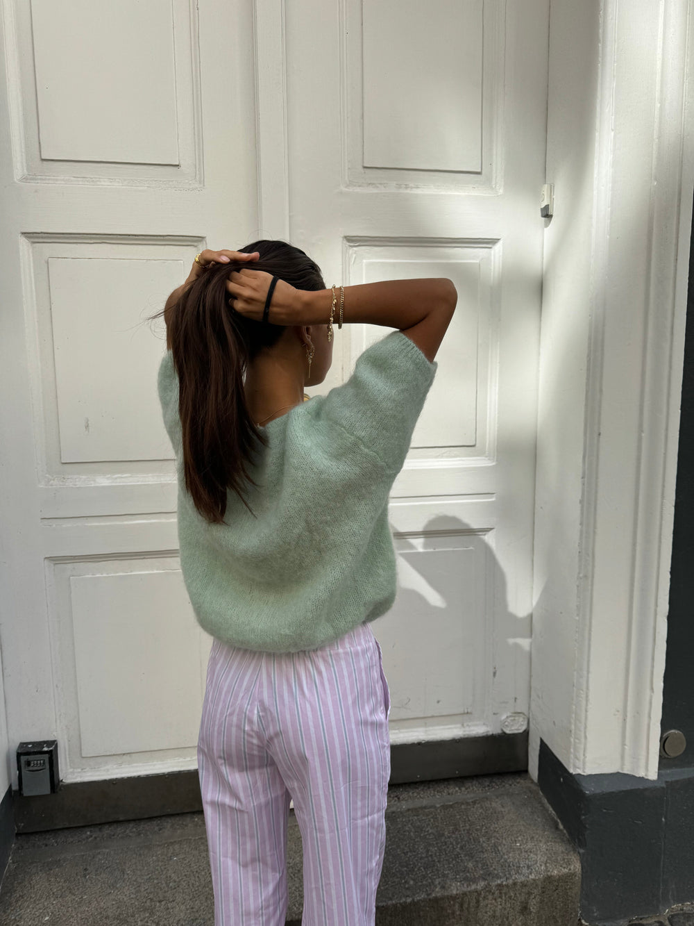 Olivia short-sleeved mohair cardigan - Mint green