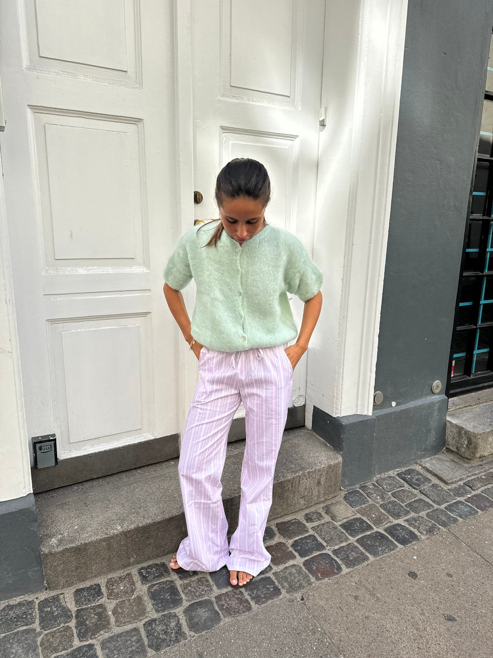 Olivia short-sleeved mohair cardigan - Mint green