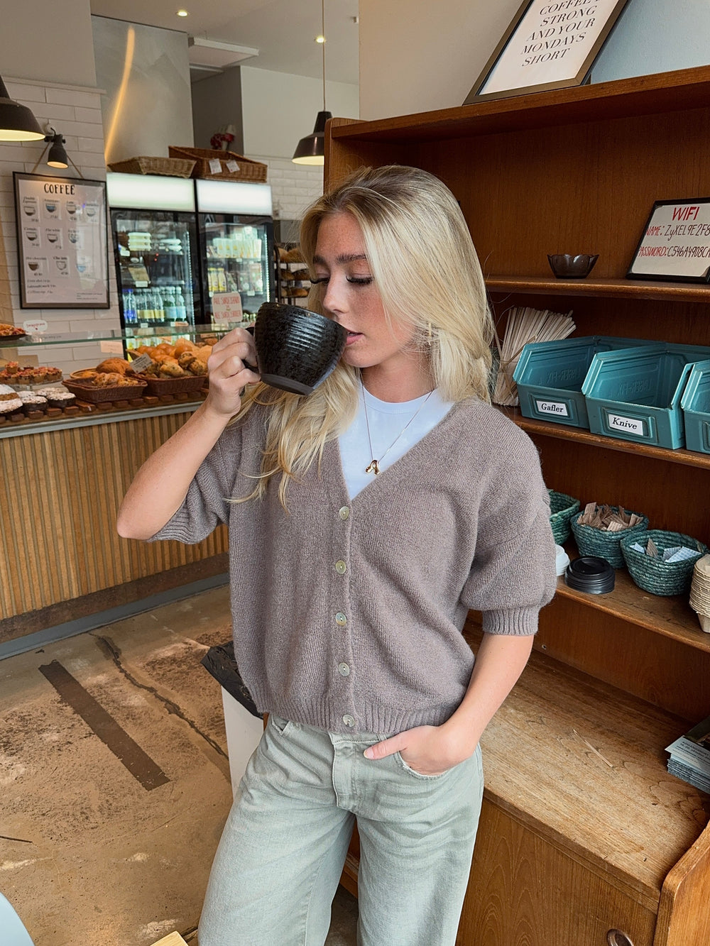 Sakura short-sleeve cardigan - Brown