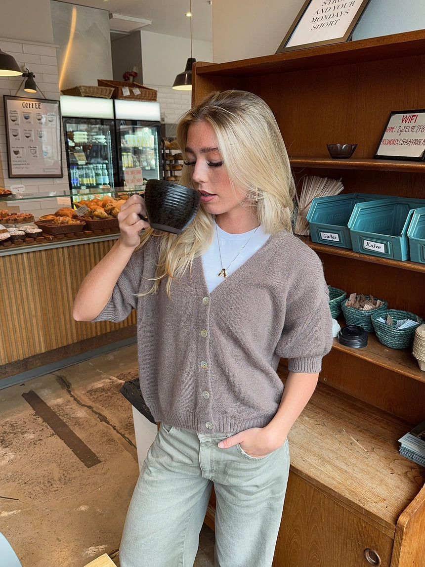 Sakura short-sleeve cardigan - Brown