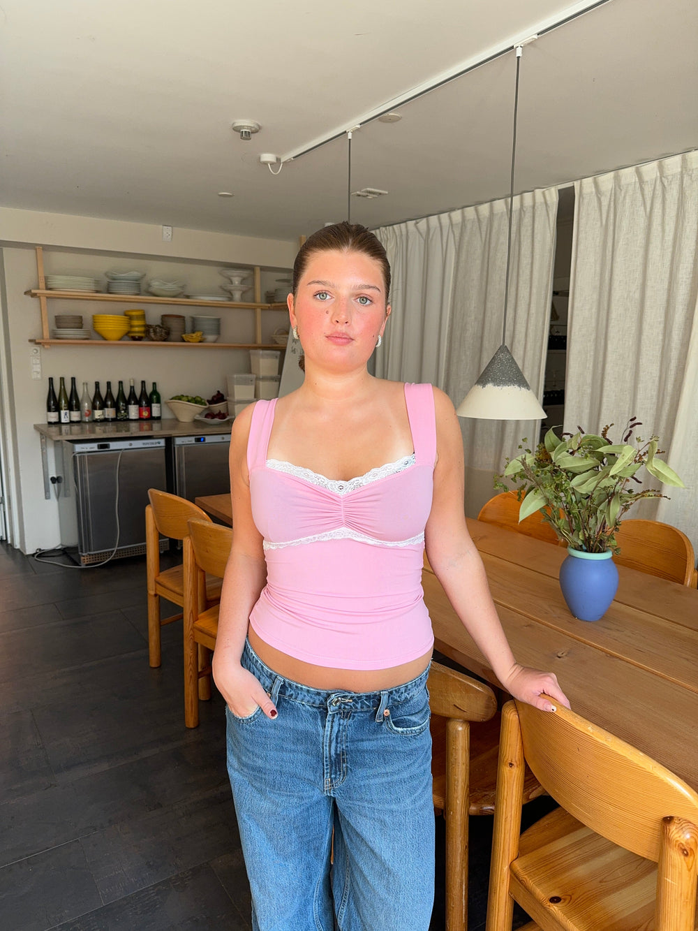 Mandaline top with lace detail - Pink