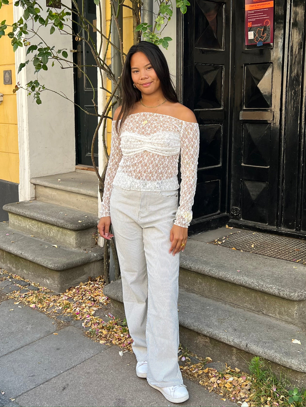 Elsa striped jeans - White