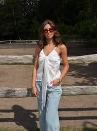 Blair satin tie top - White